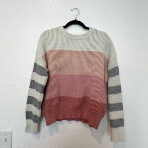 Who What Wear Striped Pink and Grey Ombre Knitted Sweater Size L